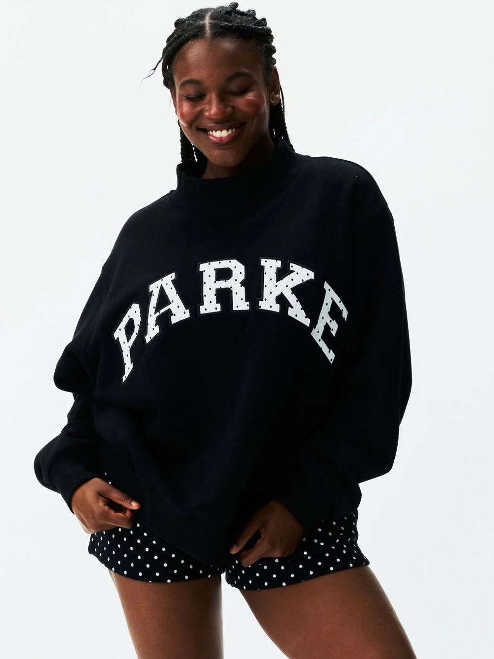 Parke NIB Black Mockneck with Polka Dot letters